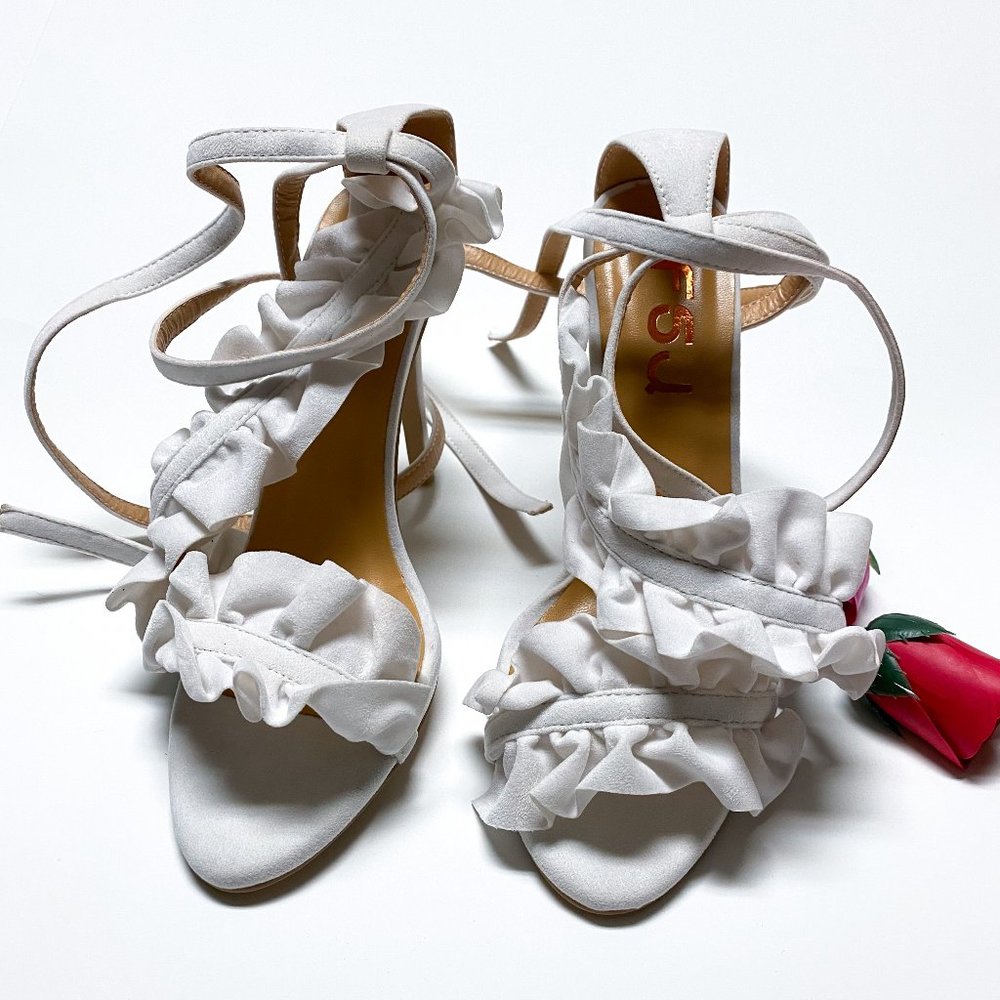 FSJ Open Toe High Stiletto Heel Lace-up Sandals - Picture 2 of 7